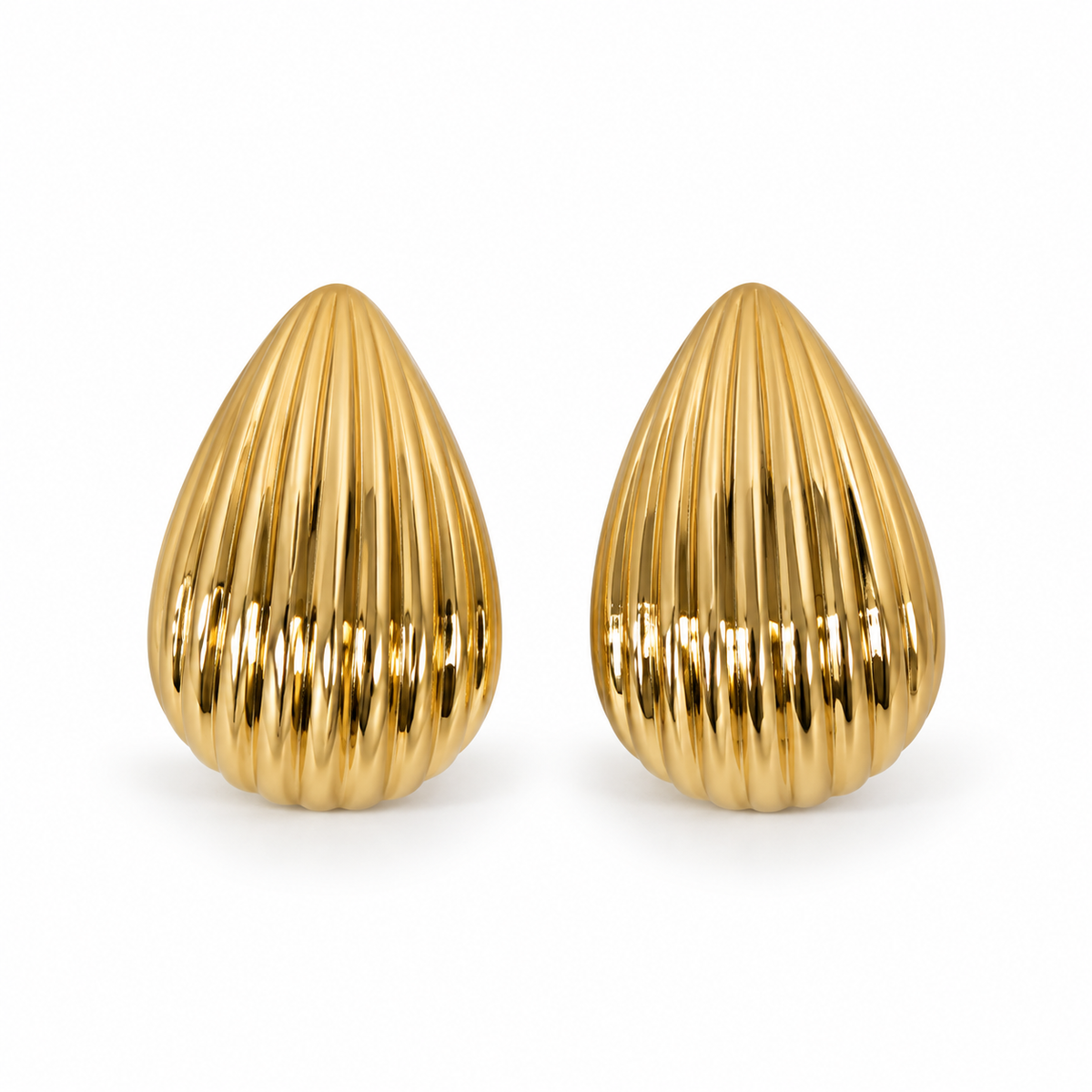 Gold Ribbed Teardrop Statement Earrings