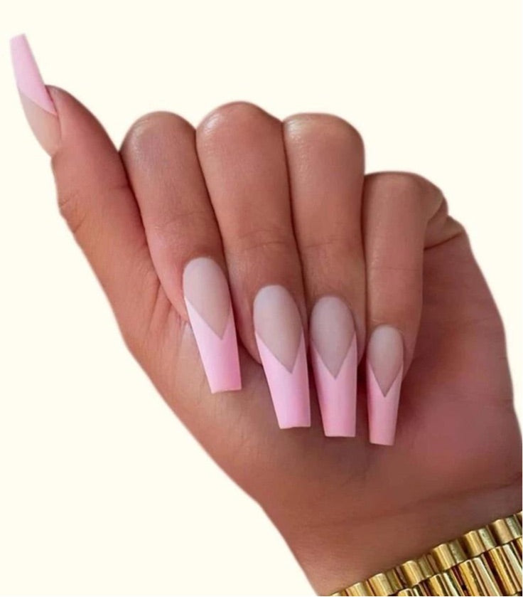 Baby Pink French Coffin Nails