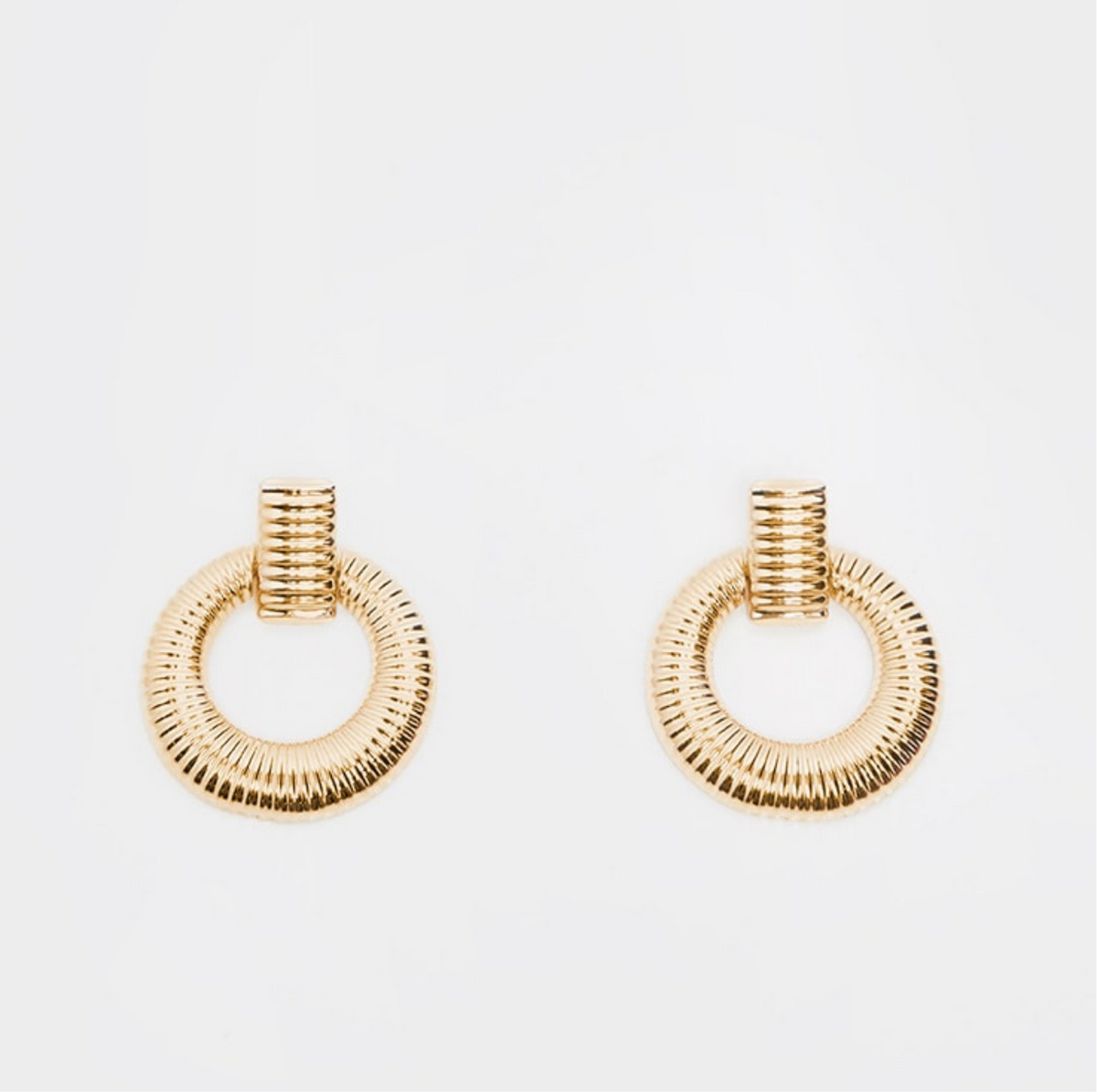 Gold Door Knocker Ribbed Earrings