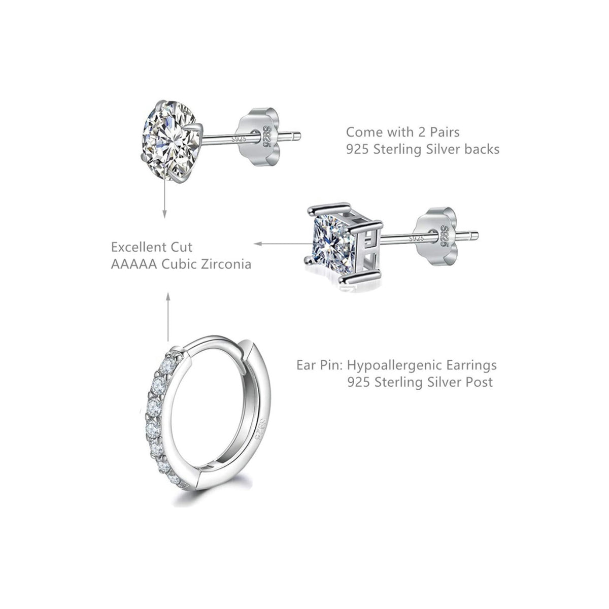 Silver Diamanté Earring Set (Sterling Sliver 925)