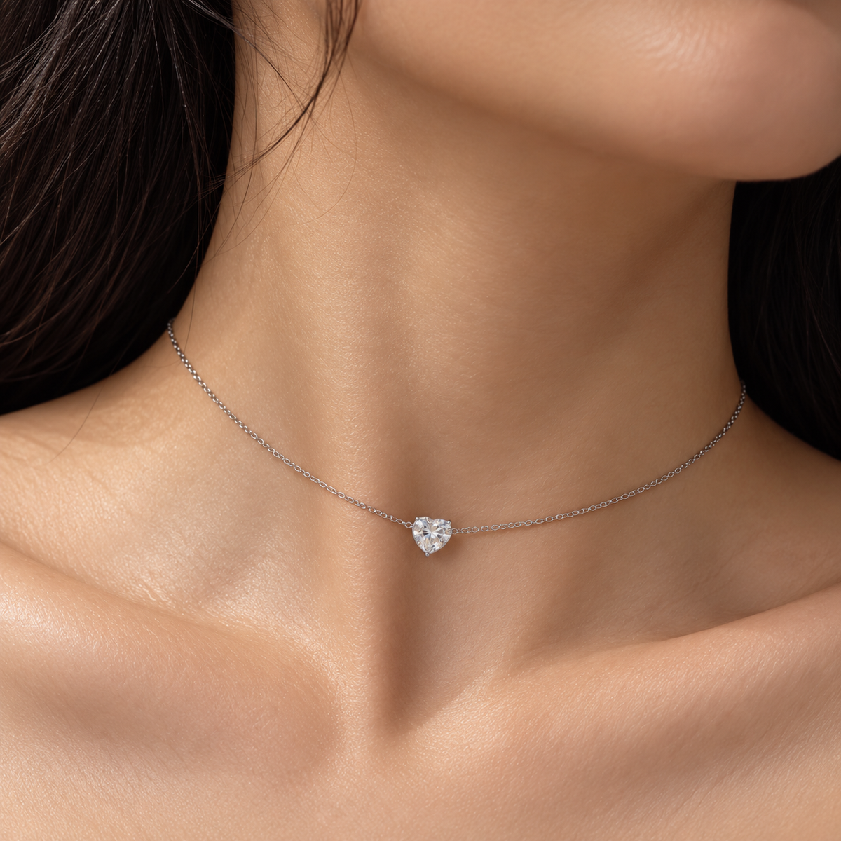 Silver Heart Diamanté Choker