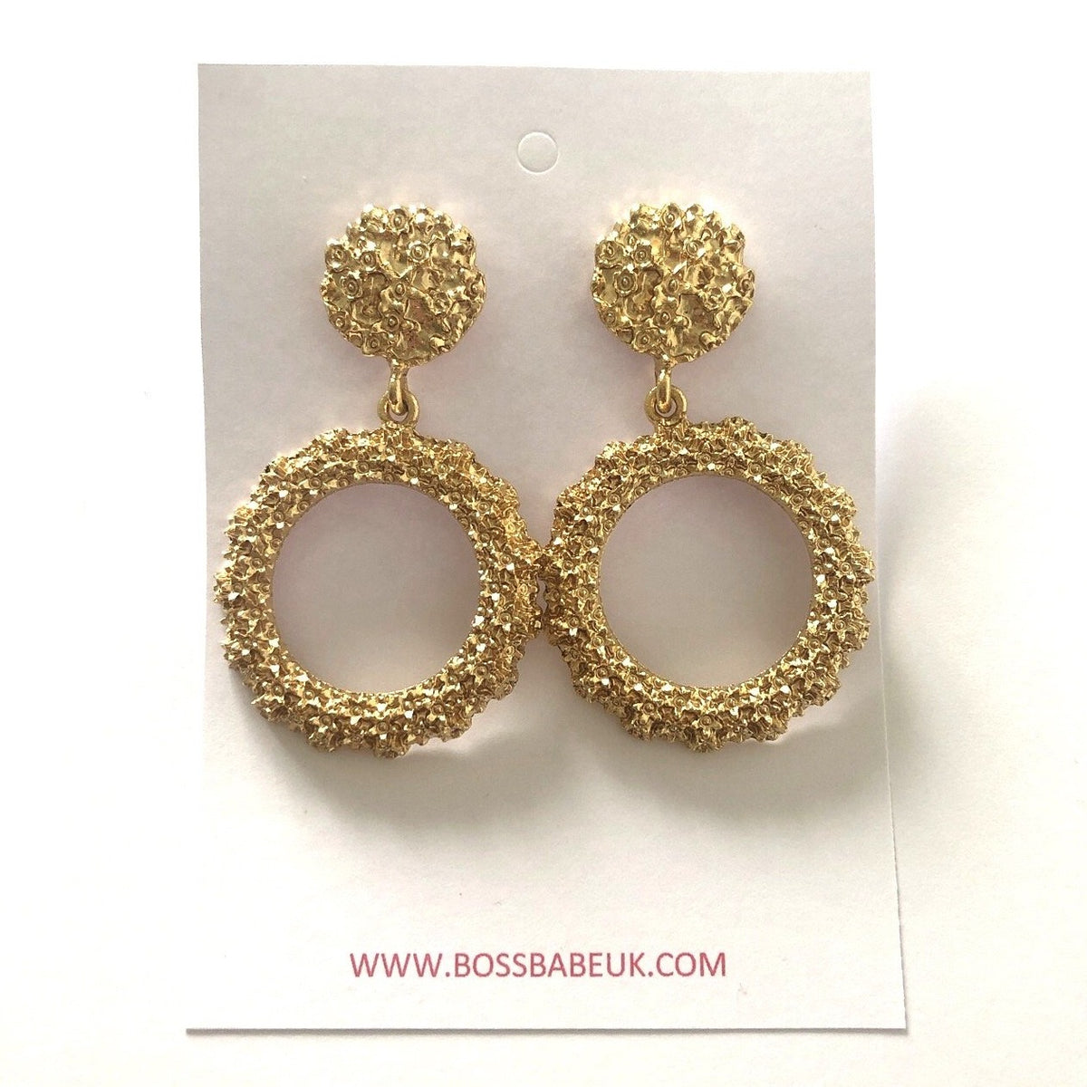Rose Gold Textured Round Drop Earrings