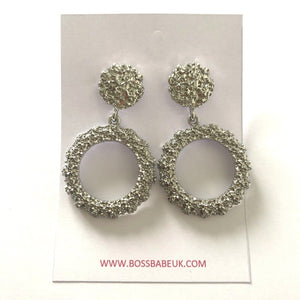 Silver Textured Round Drop Earrings