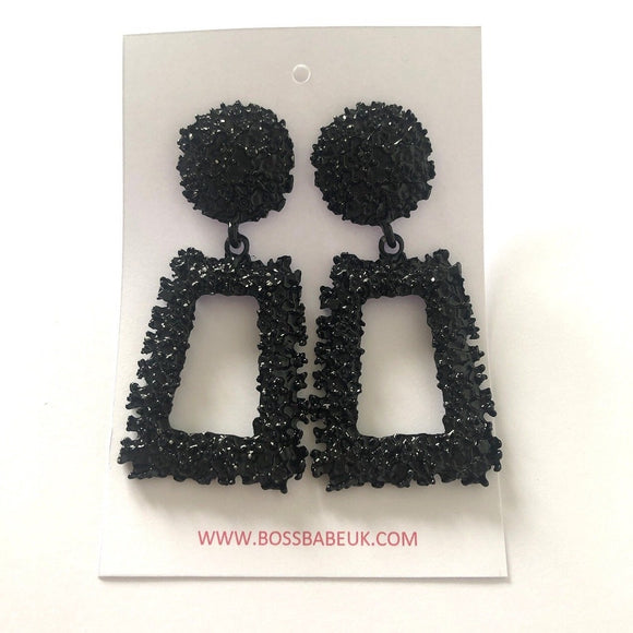 Black Textured Triangular Drop Earrings