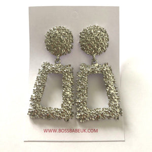 Silver Textured Triangular Drop Earrings