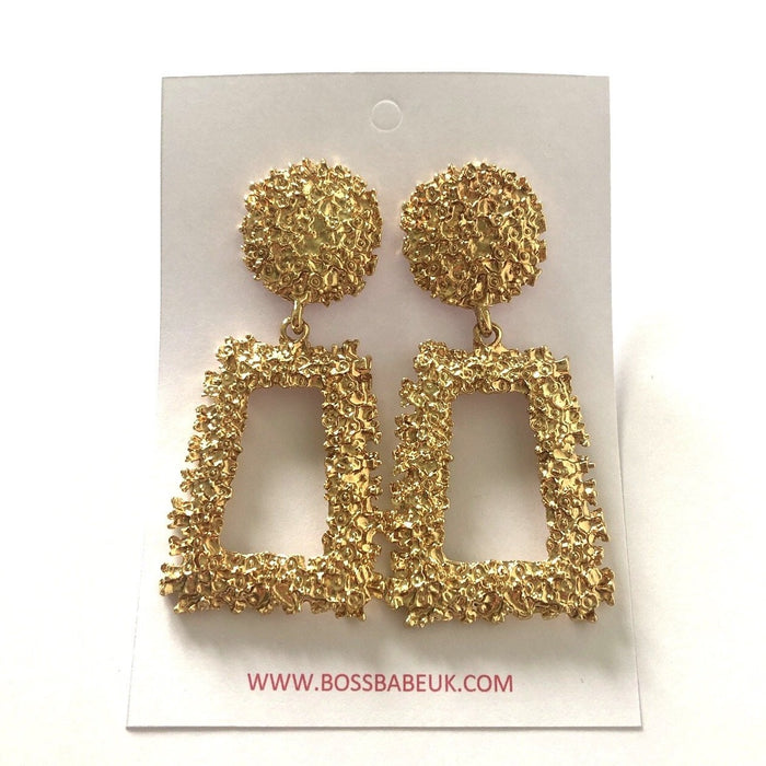 Gold Textured Triangular Drop Earrings
