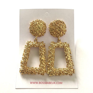 Gold Textured Triangular Drop Earrings