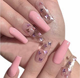 Butterfly Pink Coffin Nails