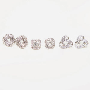 Diamanté Silver Knotted Stud Earring Set