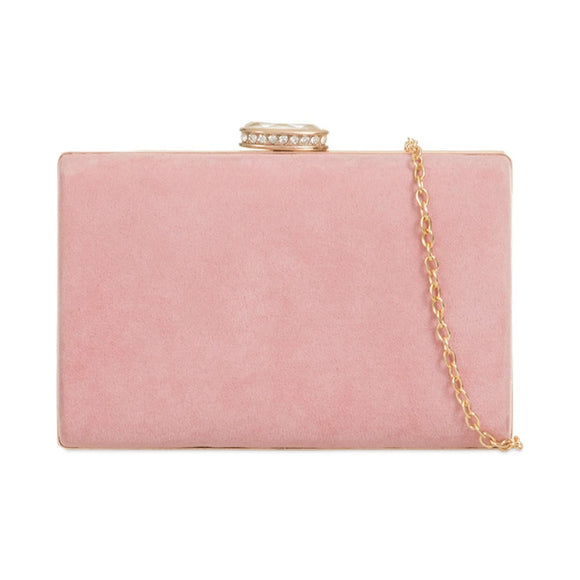 Pink Velvet Diamond Buckle Clutch Bag