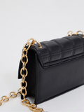 Black Square Quilted Gold Chain Cross Body Bag