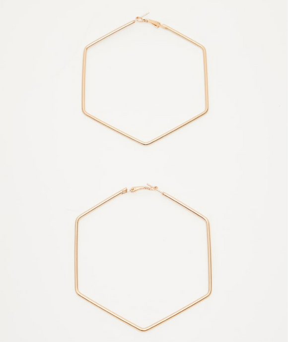 Gold Large Hexagon Hoop Earrings