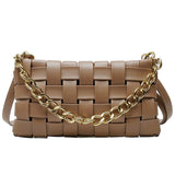 Tan Weave Gold Chain Shoulder Bag