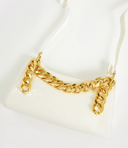 Cream Pu Snake Gold Chunky Chain Cross Body Bag