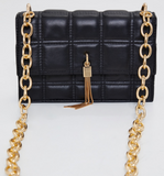 Black Square Quilted Gold Chain Cross Body Bag