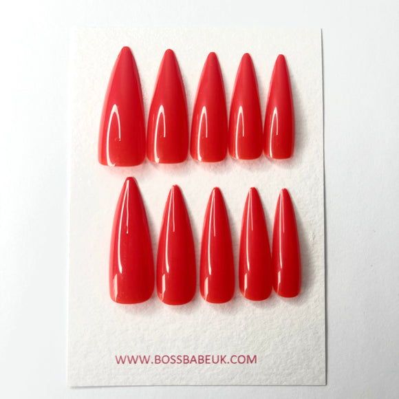 Fiery Red Stiletto Nails