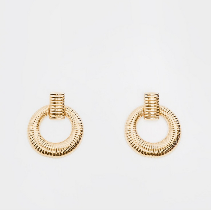 Gold Door Knocker Ribbed Earrings