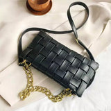 Black Weave Gold Chain Shoulder Bag