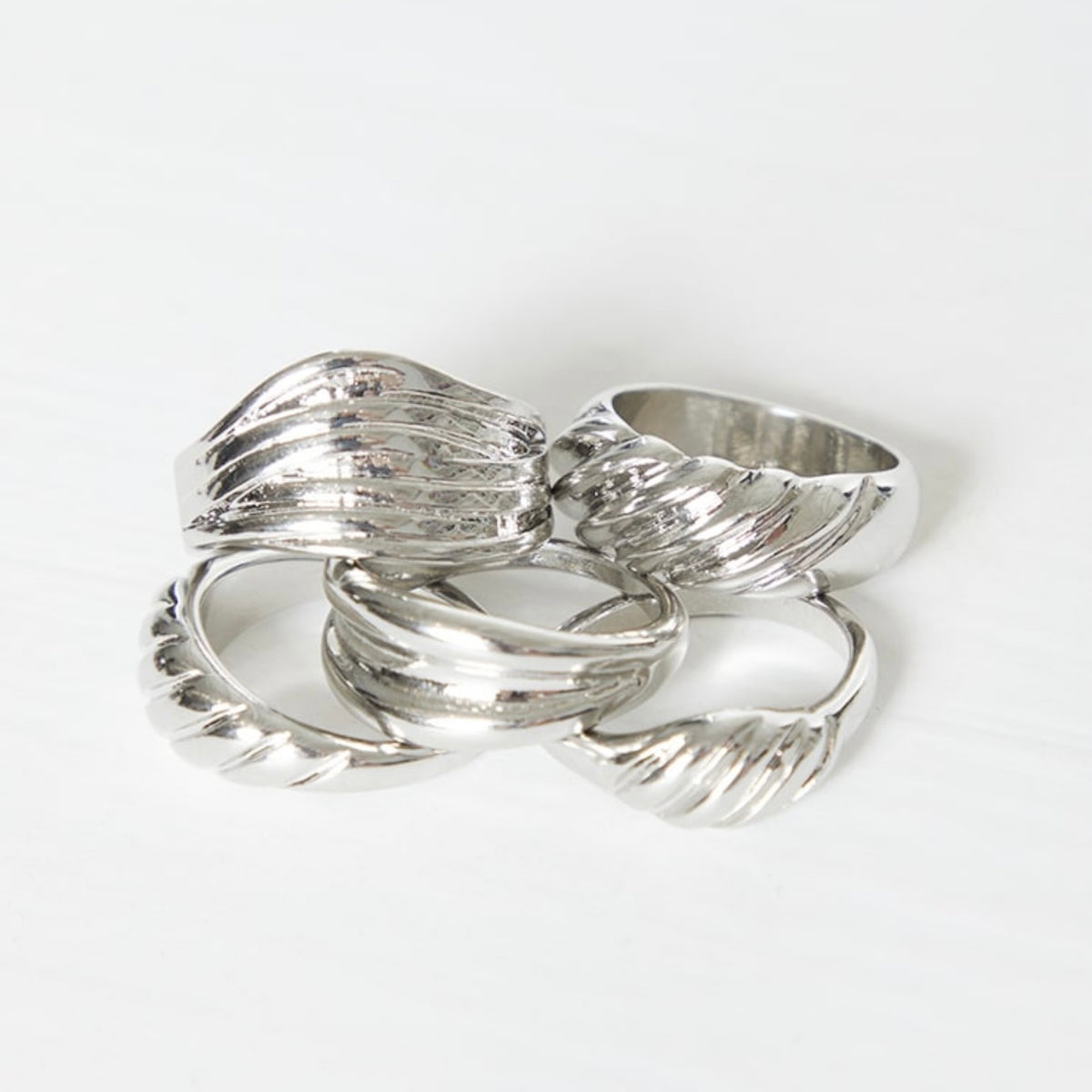 Silver Chunky Ring Set