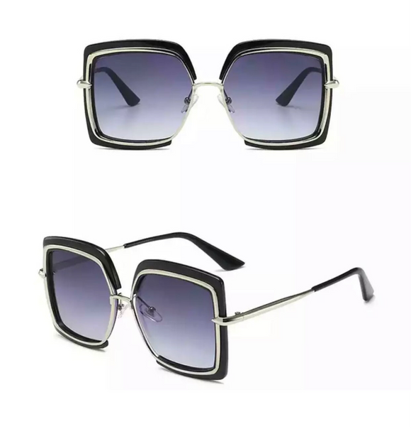 Black & Purple Oversize Retro Sunglasses
