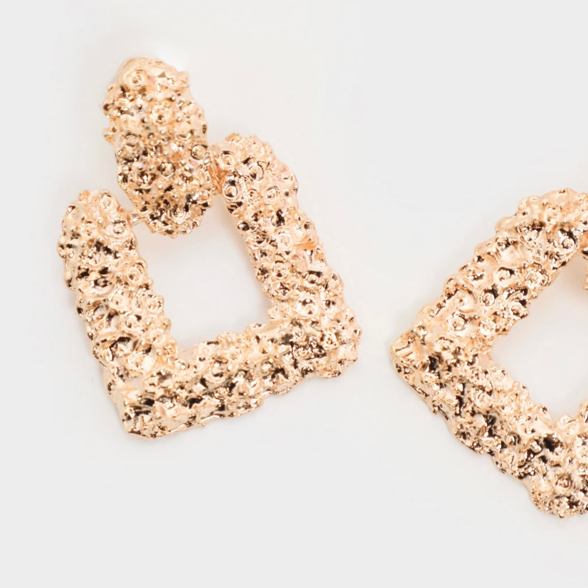 Gold Textured Square Earrings