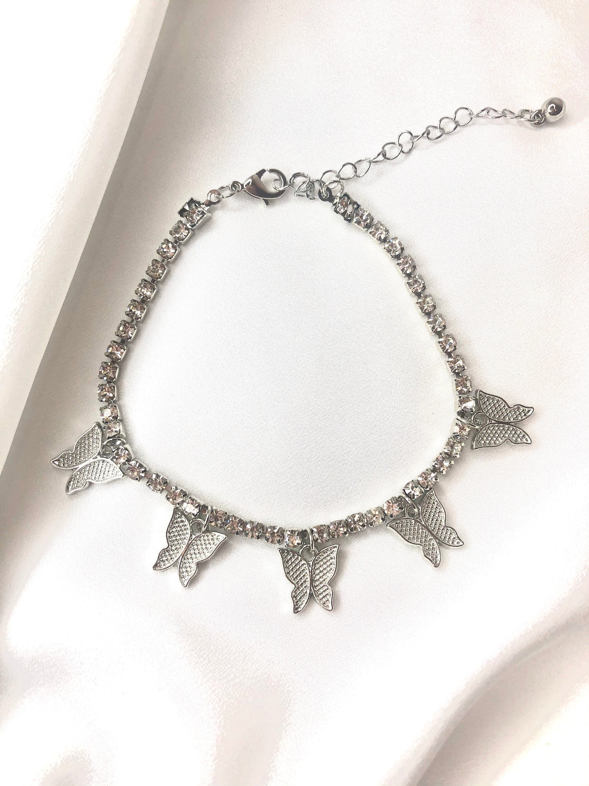 Silver Butterfly Diamond Anklet