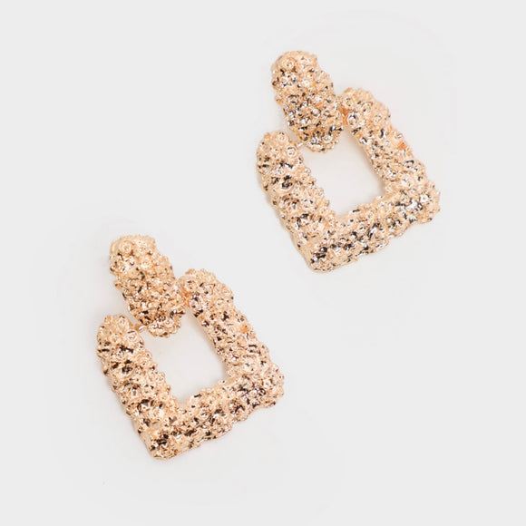 Gold Textured Square Earrings