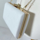 White Velvet Diamond Buckle Clutch Bag