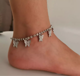 Silver Butterfly Diamond Anklet