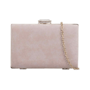 Cream Velvet Diamond Buckle Clutch Bag