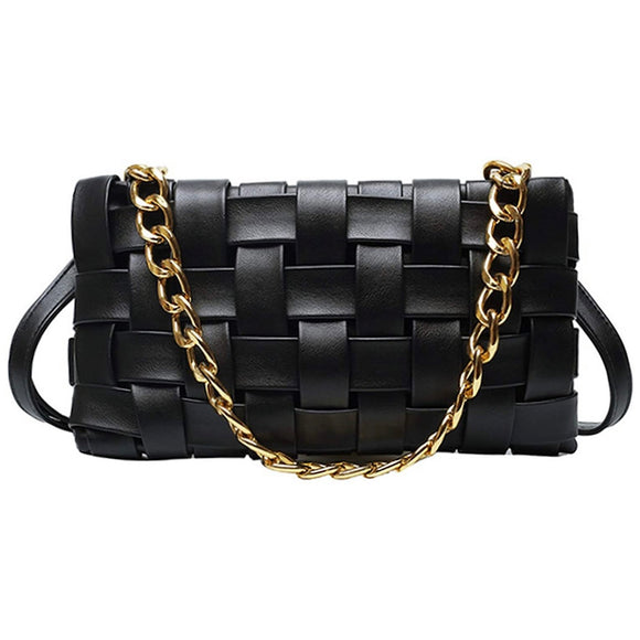 Black Weave Gold Chain Shoulder Bag
