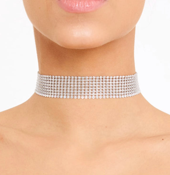 Silver Diamanté Choker Necklace