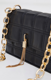 Black Square Quilted Gold Chain Cross Body Bag