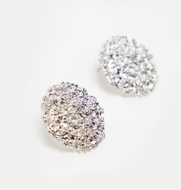 Silver Texture Circle Stud Earrings