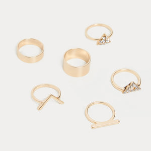 Gold V Diamanté Multi Ring Set