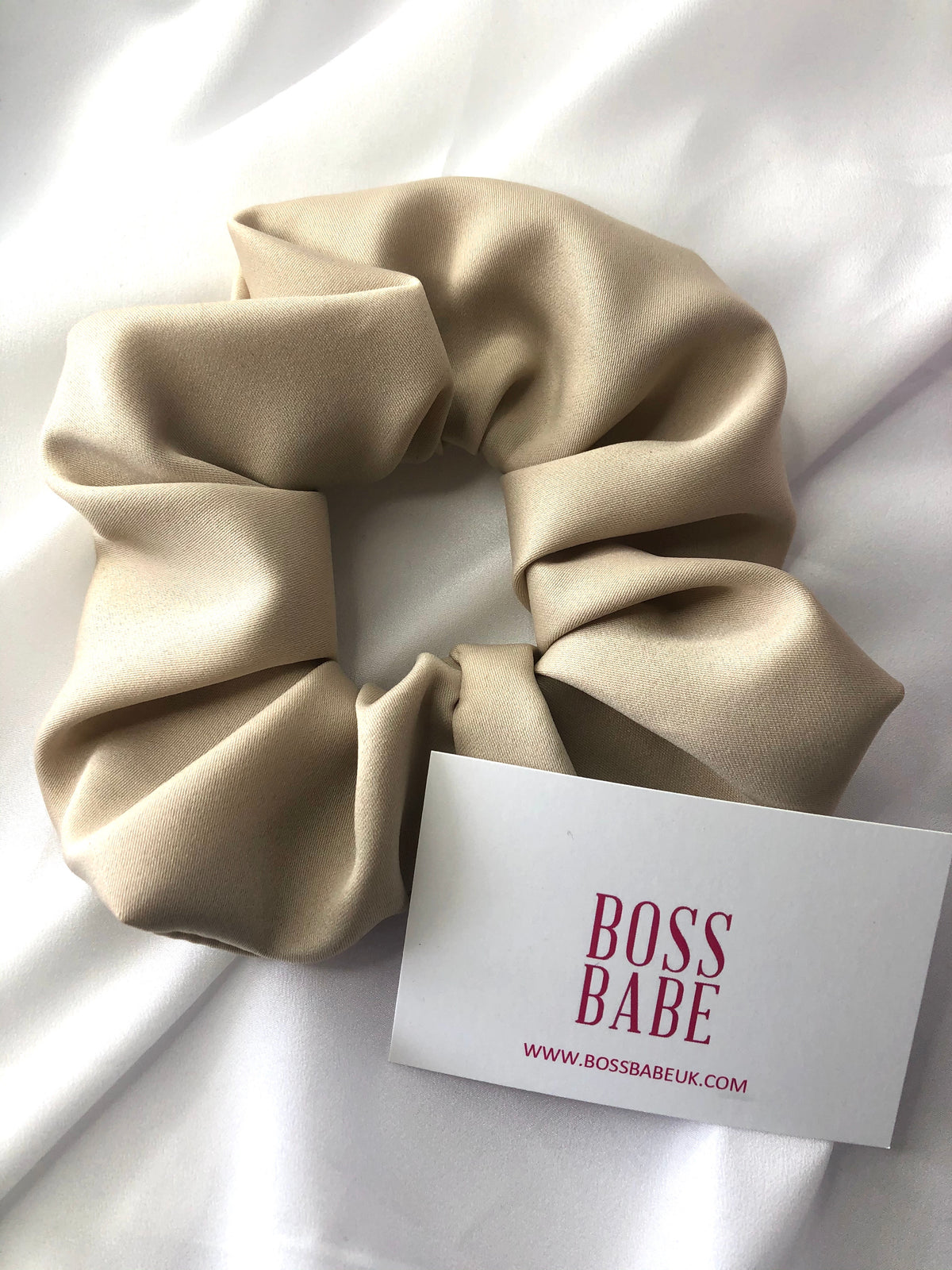 Beige Satin Jumbo Scrunchie
