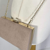 Cream Velvet Diamond Buckle Clutch Bag