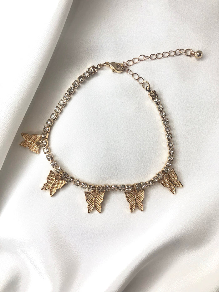 Gold Butterfly Diamond Anklet