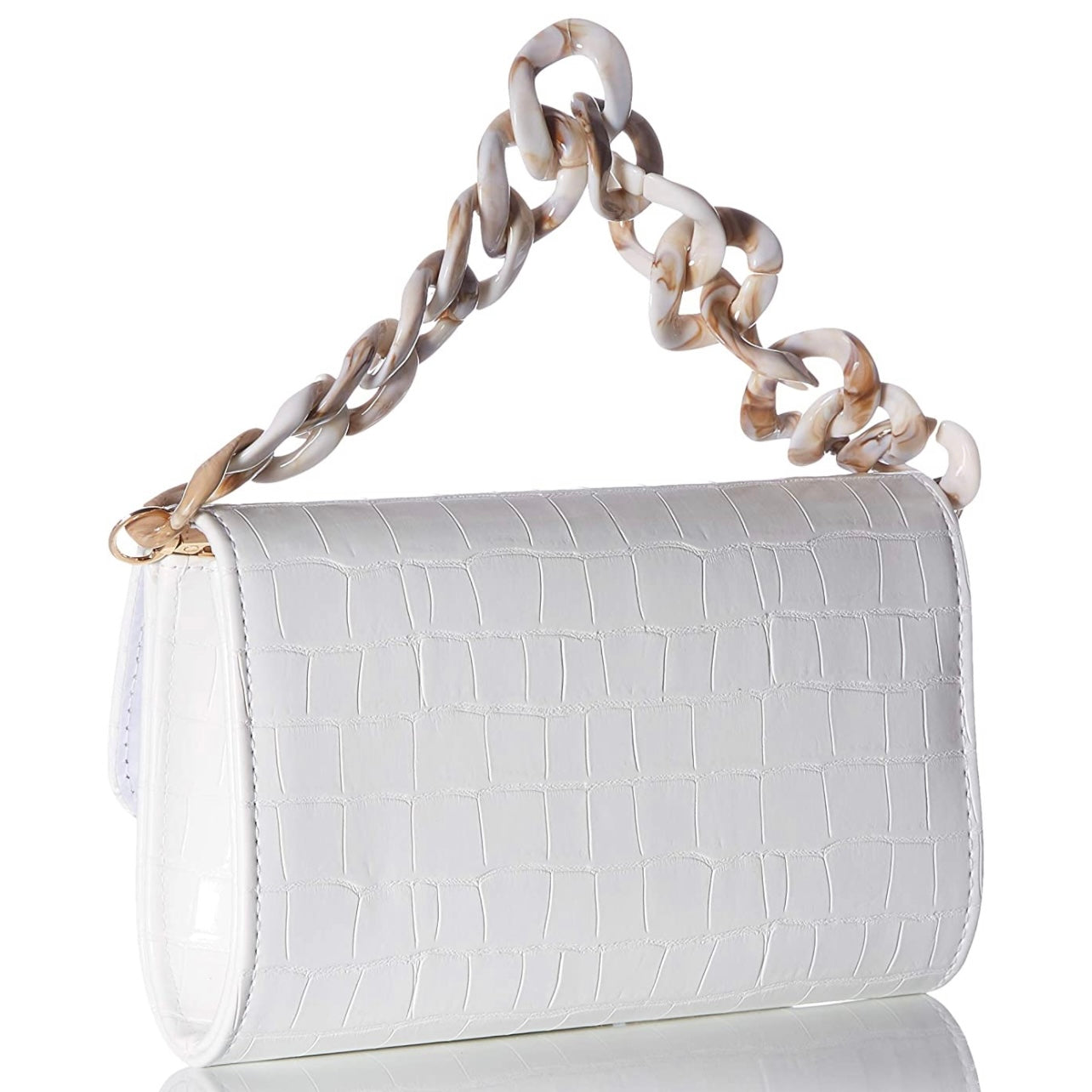 Women's White Croc Chunky Chain Shoulder Bag